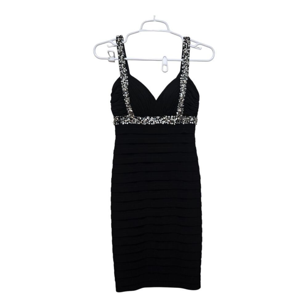Betsy & Adam Black Sequin Beaded Cocktail Dress Petite 2